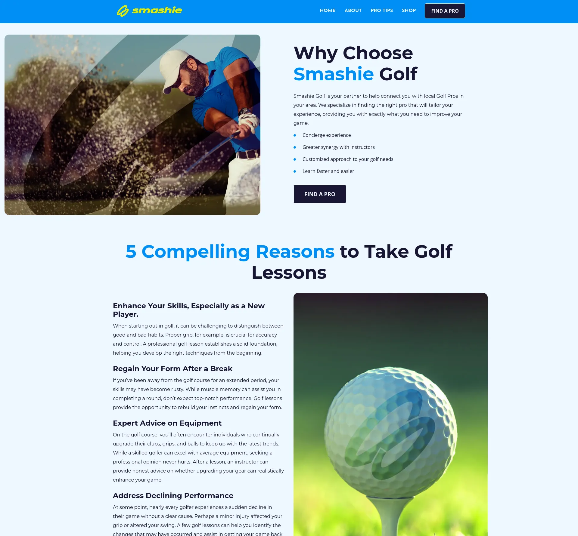 Smashie Golf Website Screenshot