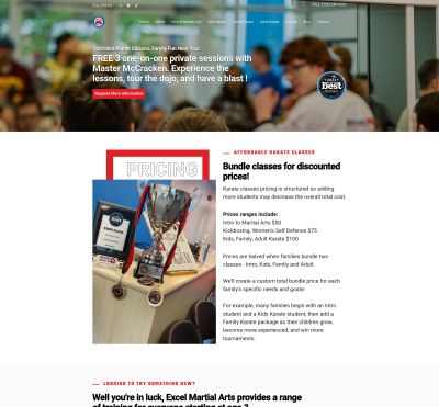 Excel Martial Arts website preview